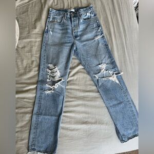 Agolde sz 25 light ripped 90s high rise jeans 100% cotton